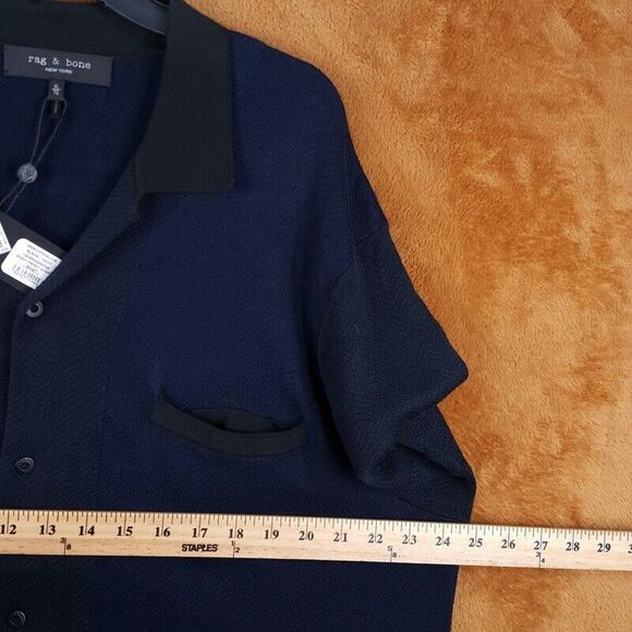 RAG & BONE Mens Shirt XL Navy Black Snap Button Up Knit AVERY HERRINGBONE $250 - Picture 8 of 10